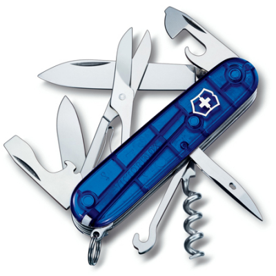 Нож  91мм Swiss Army Knives 14 функций Climber прозрачный синий
