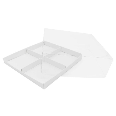 Коробка для капкейков на  4шт 17.5х17.5х6см белая с пластиковой крышкой