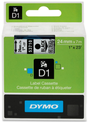 Картридж ленточный Dymo® D1  24мм х7м пластик черный шрифт/прозрачный фон 53710