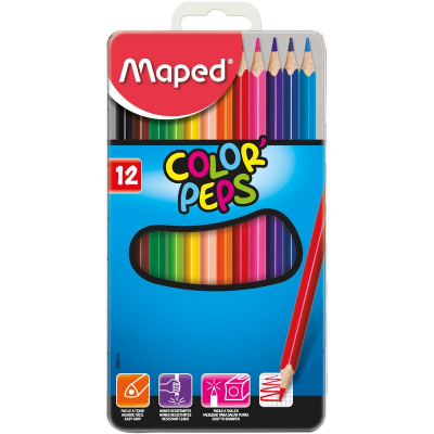 Карандаши  12цв Maped Color'Peps трехгранные в металлической коробке