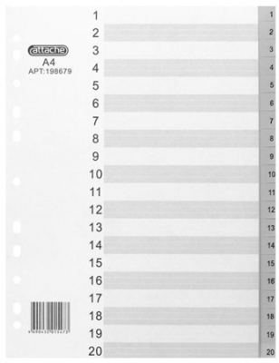 Разделители цифровые 1-20 A4 пластиковые серые Attache с титульным листом