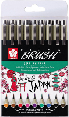 Ручки капиллярные художественные Sakura Pigma Brush  9цв