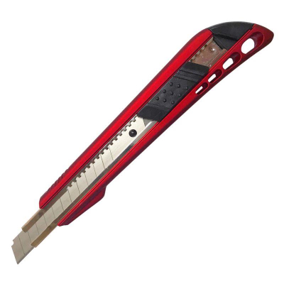 Нож макетный  9мм Lamark пластиковый корпус Soft touch металлические направляющие лезвия красный в блистере