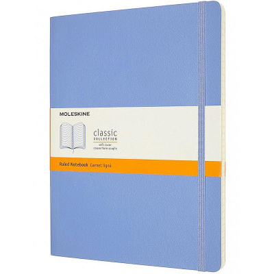 Записная книжка A4-  96л линейка Moleskine® Classic Soft XLarge мягкая обложка на резиновой застежке голубая гортензия