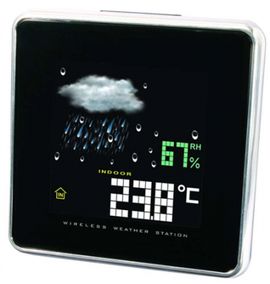 Метеостанция Uniel цветной LCD-дисплей будильник 13х13х6см 220V резервное питание 3хAA