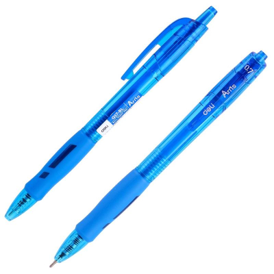 Ручка шариковая автоматическая Deli 0.7мм 'Arris' игольчатый стержень c резиновой манжетой синяя