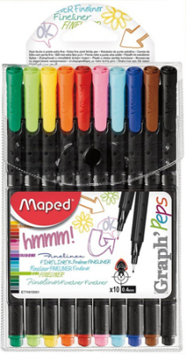 Ручки капиллярные Maped Graph'Peps 0.4мм 10цв трехгранный корпус