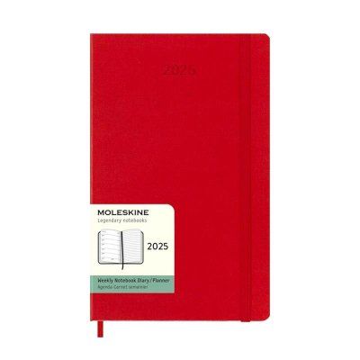 Еженедельник 2025 A5 Moleskine® Classic Soft Large 144стр гибкая обложка на резиновой застежке красный