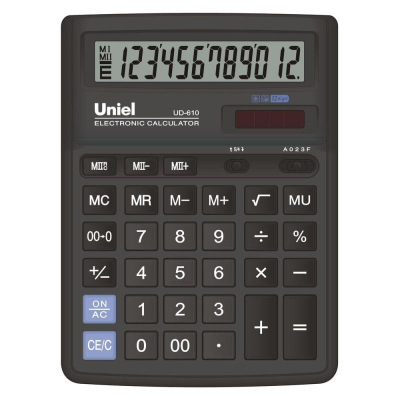 Калькулятор настольный Uniel 12 разрядов DP DM 143x193x38мм черный