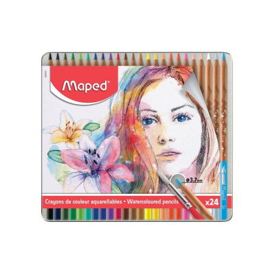 Карандаши акварельные Maped 'Artist '  24цв +кисть в металлической коробке