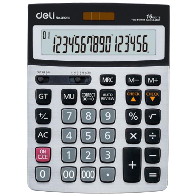 Калькулятор настольный Deli 16 разрядов DP проверка/коррекция 120шагов 160х216x41мм серый корпус