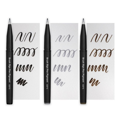 Ручки-кисточки капиллярные художественные Pentel Arts Brush Sign Pen Pigment сепия/серая/черная в блистере