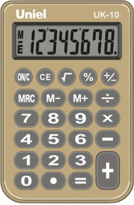 Калькулятор карманный Uniel  8 разрядов  62х 94x11мм золотистый корпус