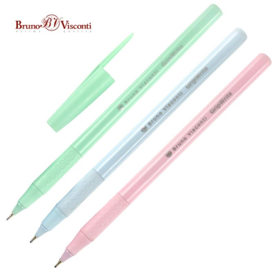 Ручка шариковая BrunoVisconti® 0.7мм 'GripWrite' 'Zefir' с резиновой манжетой одноразовая синяя цвет корпуса  ассорти