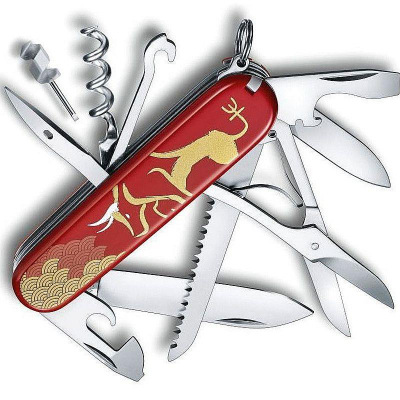Нож  91мм Swiss Army Knives 16 функций Huntsman Limited edition 2021 Year of the Ox красный