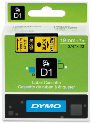 Картридж ленточный Dymo® D1  19мм х7м пластик черный шрифт/желтый фон 45808
