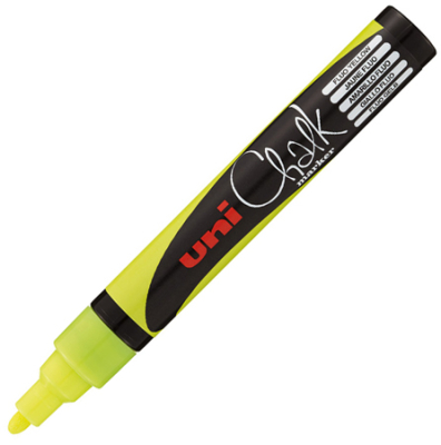 Маркер-жидкий мел Uni Chalk Marker  2.5мм  флуоресцентный желтый