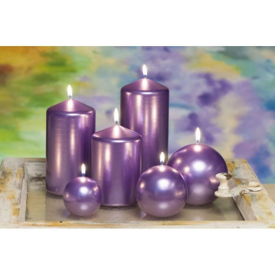 Свеча Bartek классическая колонна  80х200мм металлик фиолетовая