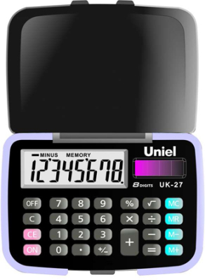 Калькулятор карманный с крышкой Uniel  8 разрядов DP 120х 72х12мм 46г черный