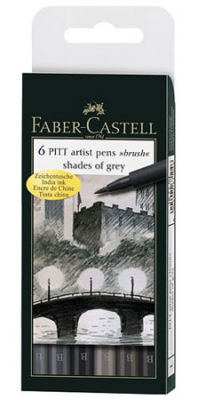 Ручки капиллярные художественные Faber-Castell Pitt  6цв Оттенки серого