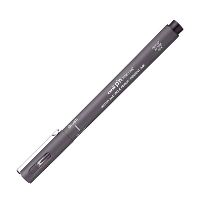 Ручка-кисточка капиллярная художественная Uni Pin Brush Fine Line серая темная