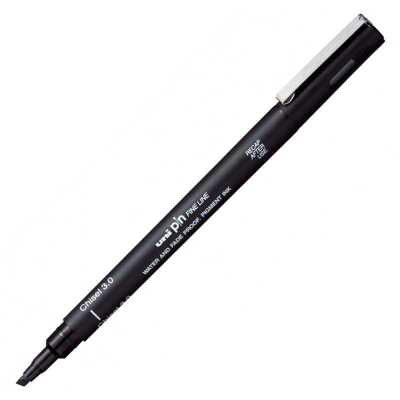 Ручка капиллярная художественная Uni Pin Fine Line Chisel скошенная 3.0мм черная