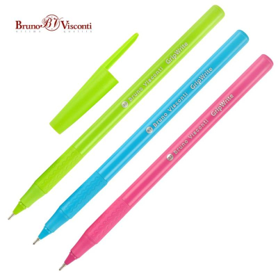 Ручка шариковая BrunoVisconti® 0.7мм 'GripWrite' 'Special' с резиновой манжетой одноразовая синяя цвет корпуса  ассорти