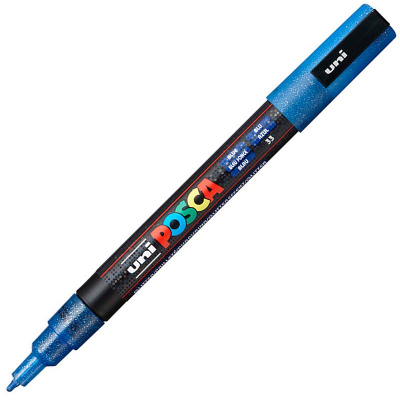 Маркер декоративный Uni Posca 0.9-1.3мм  с блестками синий (L33)