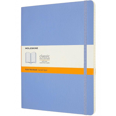 Записная книжка A4-  96л линейка Moleskine® Classic Soft XLarge мягкая обложка на резиновой застежке голубая гортензия