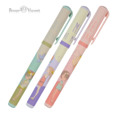 Ручка шариковая BrunoVisconti® DreamWrite 0.7мм синие чернила 3 дизайна 'Девочка и кролики'