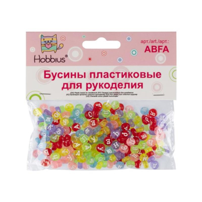 Бусины декоративные пластиковые Hobbius  4х7мм  50г 'Русский алфавит' цветные прозрачные с буквами