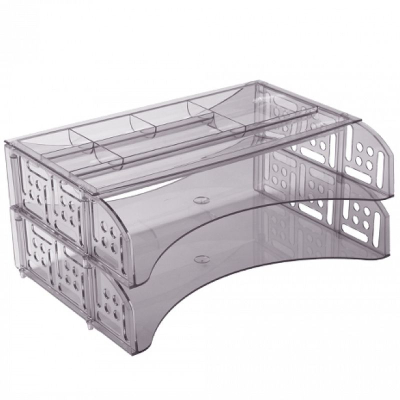 Поддоны для бумаг поперечные СТАММ 'Field'  2шт +подставка для принадлежностей тонированные серые