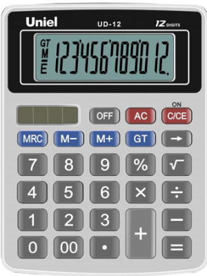 Калькулятор настольный Uniel 12 разрядов DP GT  95х126х25мм  85г черная панель