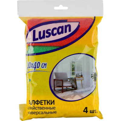 Салфетка хозяйственная универсальная Luscan 40x40см микрофибра 220г 4шт цвета ассорти