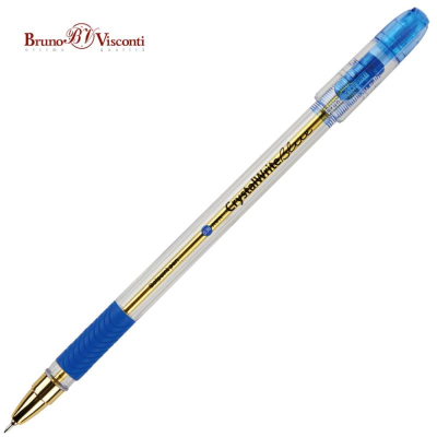 Ручка шариковая BrunoVisconti® 0.38мм 'Crystal Write' с резиновой манжетой игольчатый стержень синяя