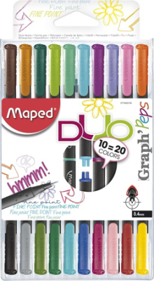 Ручки капиллярные Maped Graph'Peps Duo 0.4мм 10шт - 20цв трехгранный корпус