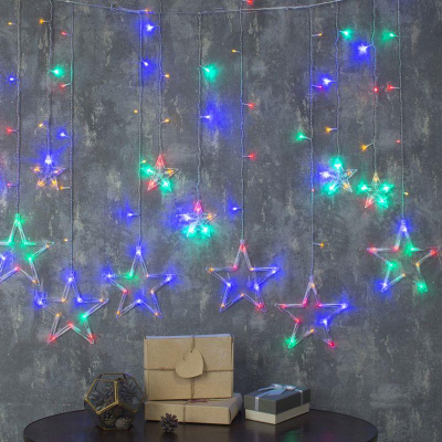 Электрогирлянда  2.4м Бахрома Звезды 138 разноцветных LED огней 8 режимов