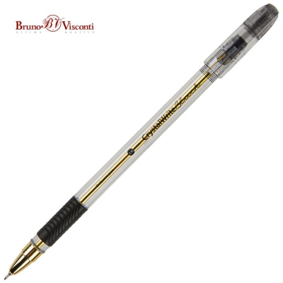 Ручка шариковая BrunoVisconti® 0.38мм 'Crystal Write' с резиновой манжетой игольчатый стержень черная