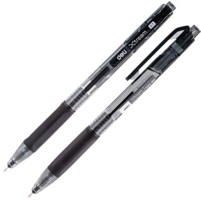 Ручка шариковая автоматическая Deli 0.7мм 'X-tream' игольчатый стержень с резиновой манжетой черная