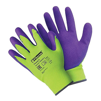 Перчатки хозяйственные полиэстеровые с покрытием SandyLatex Fiberon 'Супер-комфортные' размер 9 (L) салатово-фиолетовые