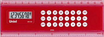 Калькулятор-линейка Uniel настольный  8 разрядов 15см/6" красный корпус