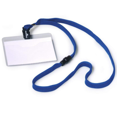 Держатель для бэйджа/ID-карты горизонтальный  90х60мм Durable с безопасным замком на синем шнурке 1/44см