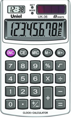 Калькулятор карманный-книжка с часами Uniel  8 разрядов DP металлическая панель 70х117x11мм 59г
