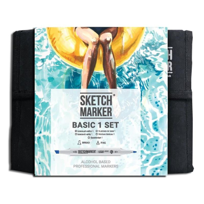 Маркеры художественные спиртовые Sketchmarker 'Basic-1' 36цв базовые оттенки двусторонние + сумка органайзер