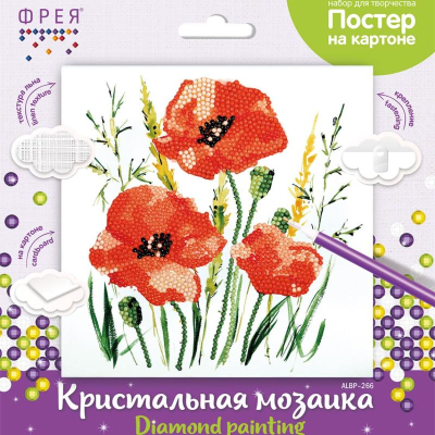 Мозаика алмазная 20х20см Фрея постер круглые стразы частичная выкладка 'Красные маки'
