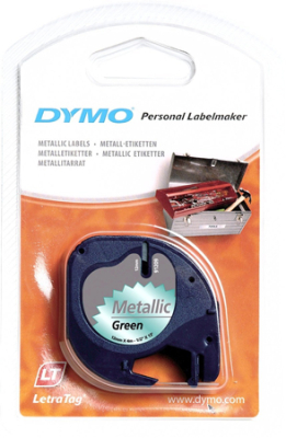 Картридж ленточный Dymo® LetraTag  12мм х4мпластик  металлизированный зеленый 91229