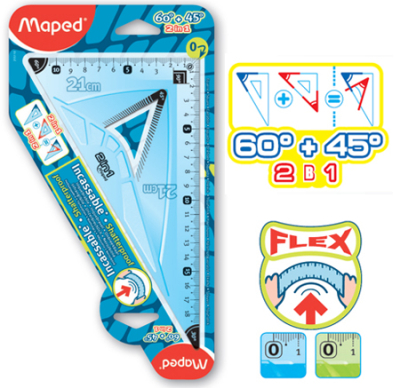 Угольник 30+45°/20см Maped Flex 2 в 1 из неломающейся пластмассы в блистере