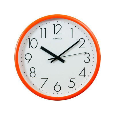 Часы настенные Салют Классика d-26см белый циферблат черные стрелки оранжевый обод