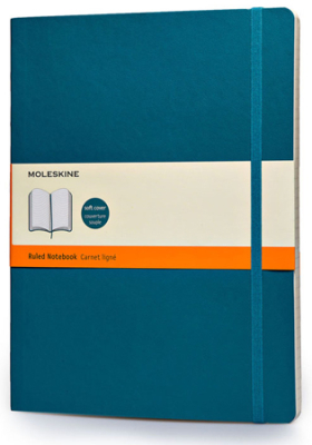 Записная книжка A4-  96л линейка Moleskine® Classic Soft XLarge мягкая обложка на резиновой застежке бирюзовая