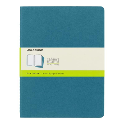 Записная книжка A4-  60л без линовки Moleskine® Cahier XLarge 3шт картонная обложка голубая